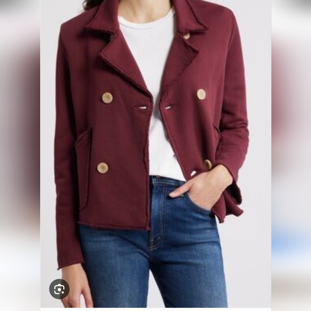 FRANK&EILEEN MINI BELFAST CROP KNIT PEACOAT IN BURGUNDY /SZ:MEDIUM
